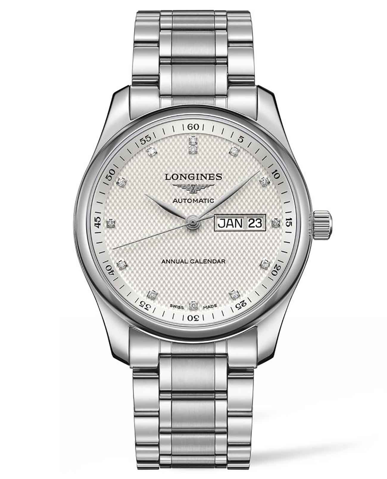Longines Longines Master Collection L2.910.4.77.6  L29104776 механические мужские часы бежевый циферблат, браслет нержавеющая сталь — вид спереди